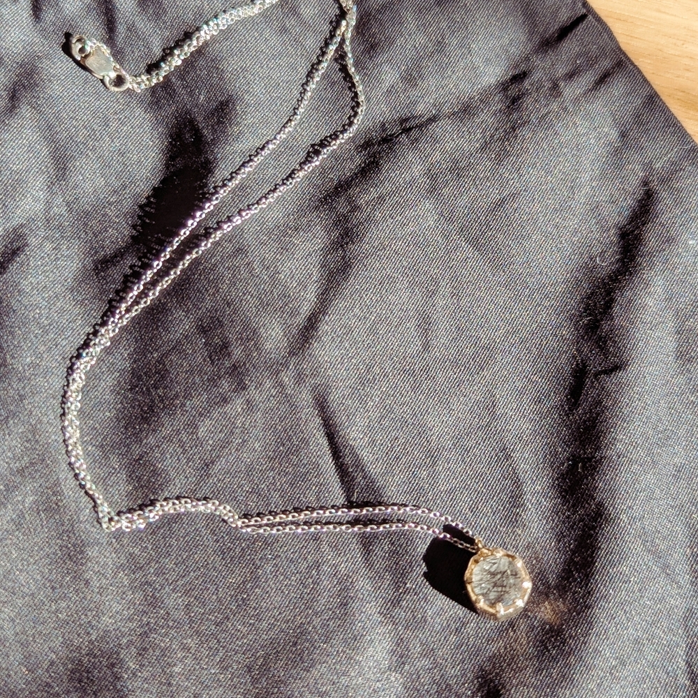 Lauren Wolfe - 14k Gold Octagon Tourmalated Black Quartz Necklace - Picture 4 of 9